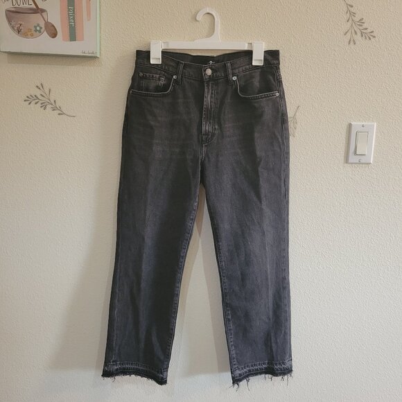 EUC 7 For All Mankind Black Logan Stovepipe Unrolled Hem In Licorice Jeans 29 - Picture 1 of 8